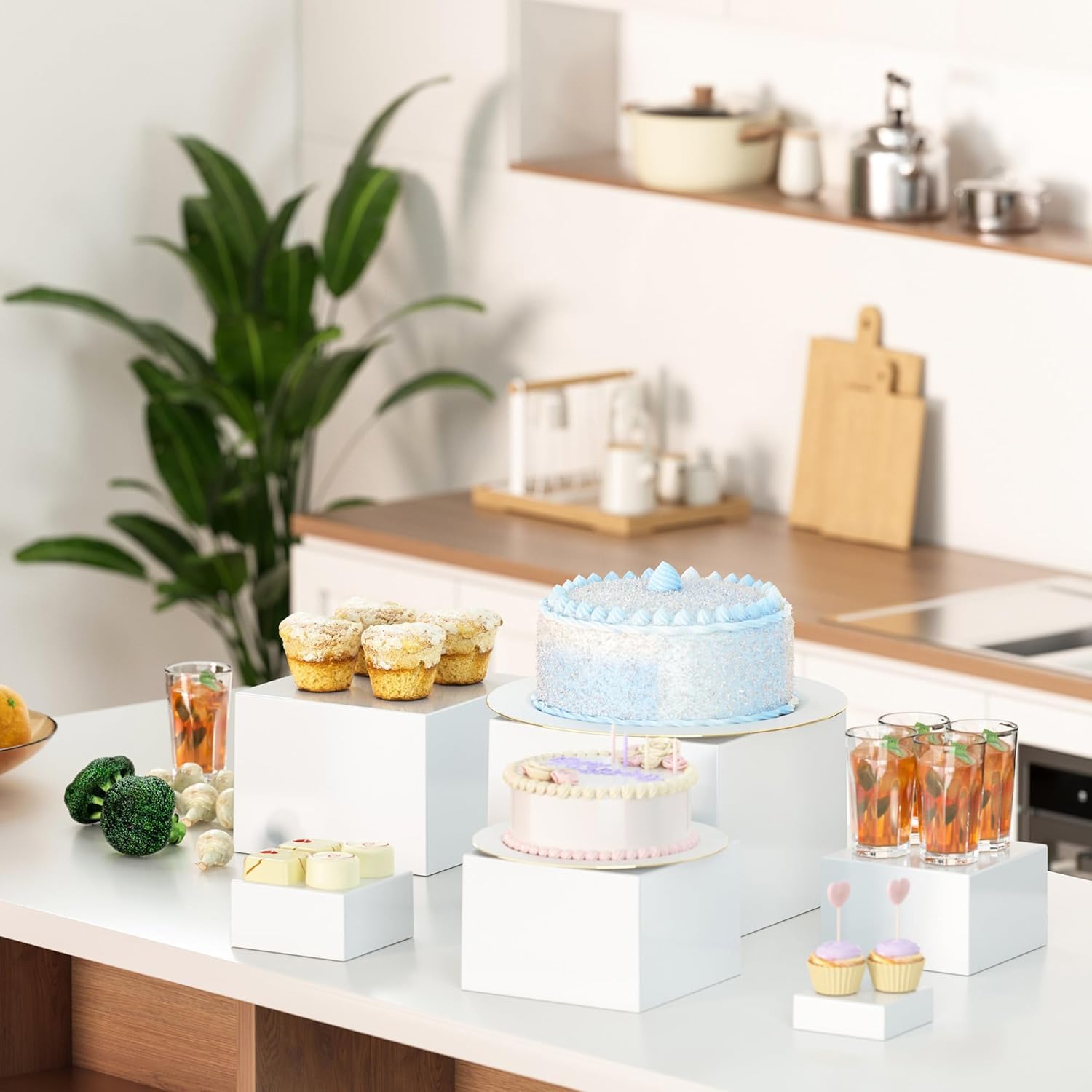 8 Piezas Soportes para Buffet,Cubos Acrilicos Blancos con Base Hueca,para Buffets,Bodas,Cumpleaños,Fiestas