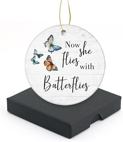 Adornos conmemorativos para colgar en el árbol de Navidad, ahora ella vuela con mariposas, bonitas decoraciones para personas perdidas