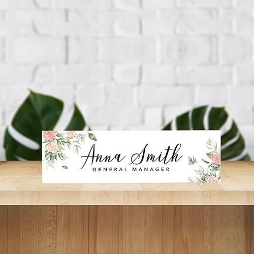 Miniatura 3 de Andaz Press Placa de nombre de escritorio de oficina, diseño floral de melocotón rubor personalizado para el hogar, escritorio, profesor, jefe,
