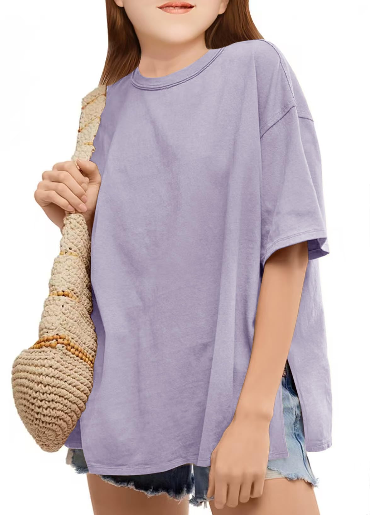 CharmWM Girls Fashion T Shirts Raw Hem Oversized Summer T Shirt Short Sleeve Tops Tees Shirt 5-14 Years