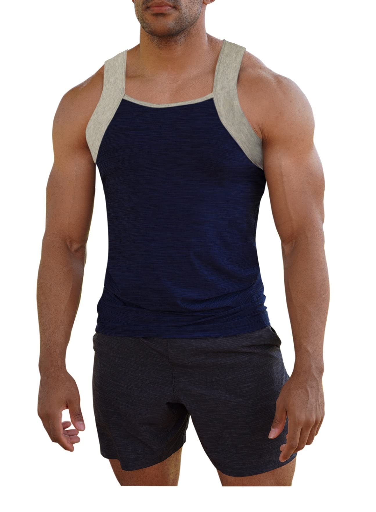 Different Touch Men's Navy/Grey Dry Fit Square Cut Tank Tops, Medium