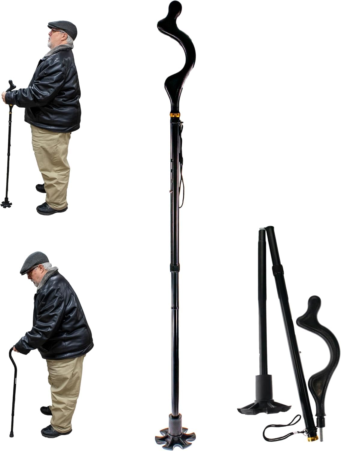 MATSON Posture Correction Walking Cane for Men & Women Special Balancing - Cane Walking Stick, 10 Adjustable Heights - Self Standing Folding Cane, Comfortable and Lightweight