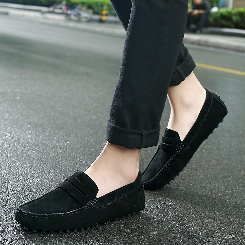 Mens Loafers Round Toe Nubuck Leather Penny Driving Loafers Flexible Anti-Slip Lightweight Walking Fashion Slip-on4