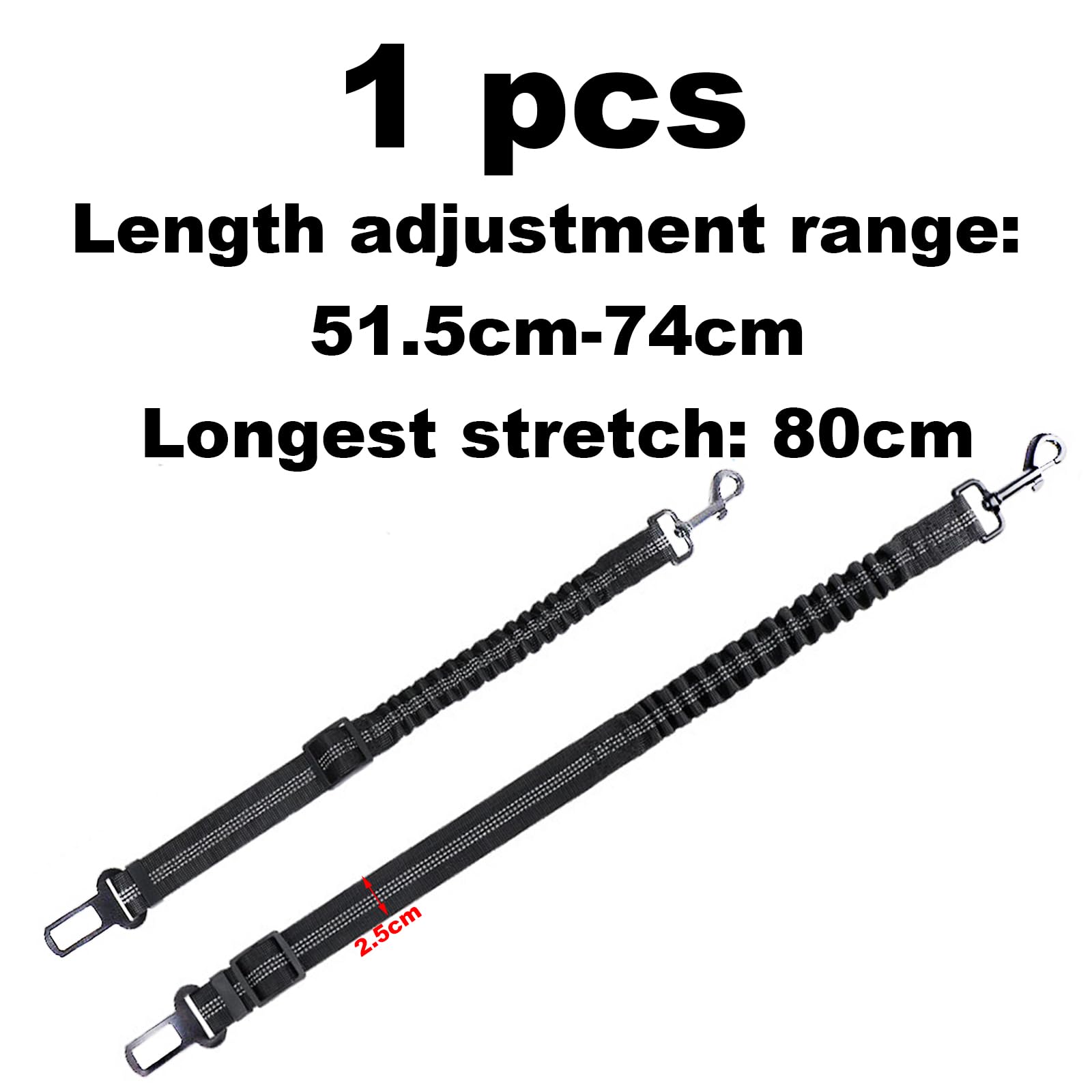 1Pièces Étirement Le Plus Long : 80 cm Ceinture Chien Voiture réglable avec,Attache Ceinture Chien Voiture,Laisse Voiture Chien,Harnais Voiture Chien en Elastique,pour Chiens et Chats-Noir