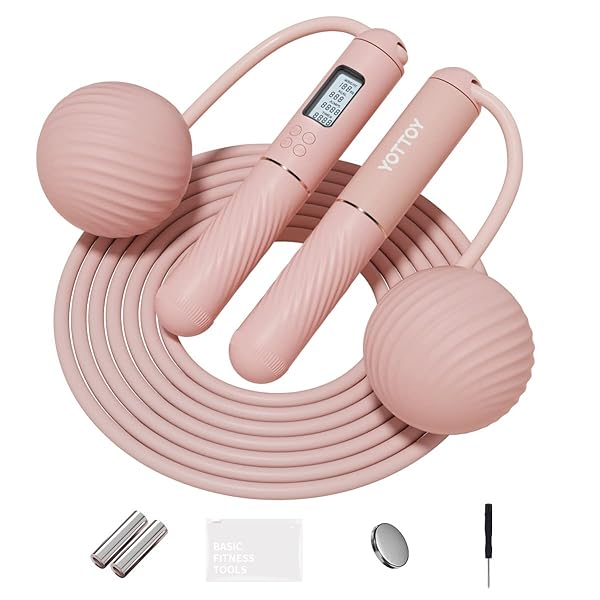 YOTTOY Skipping Ropes for Adults -Cordless Counter Jump Rope with Large Cordless Ball-Weighted Jump Rope for Women with LCD Display