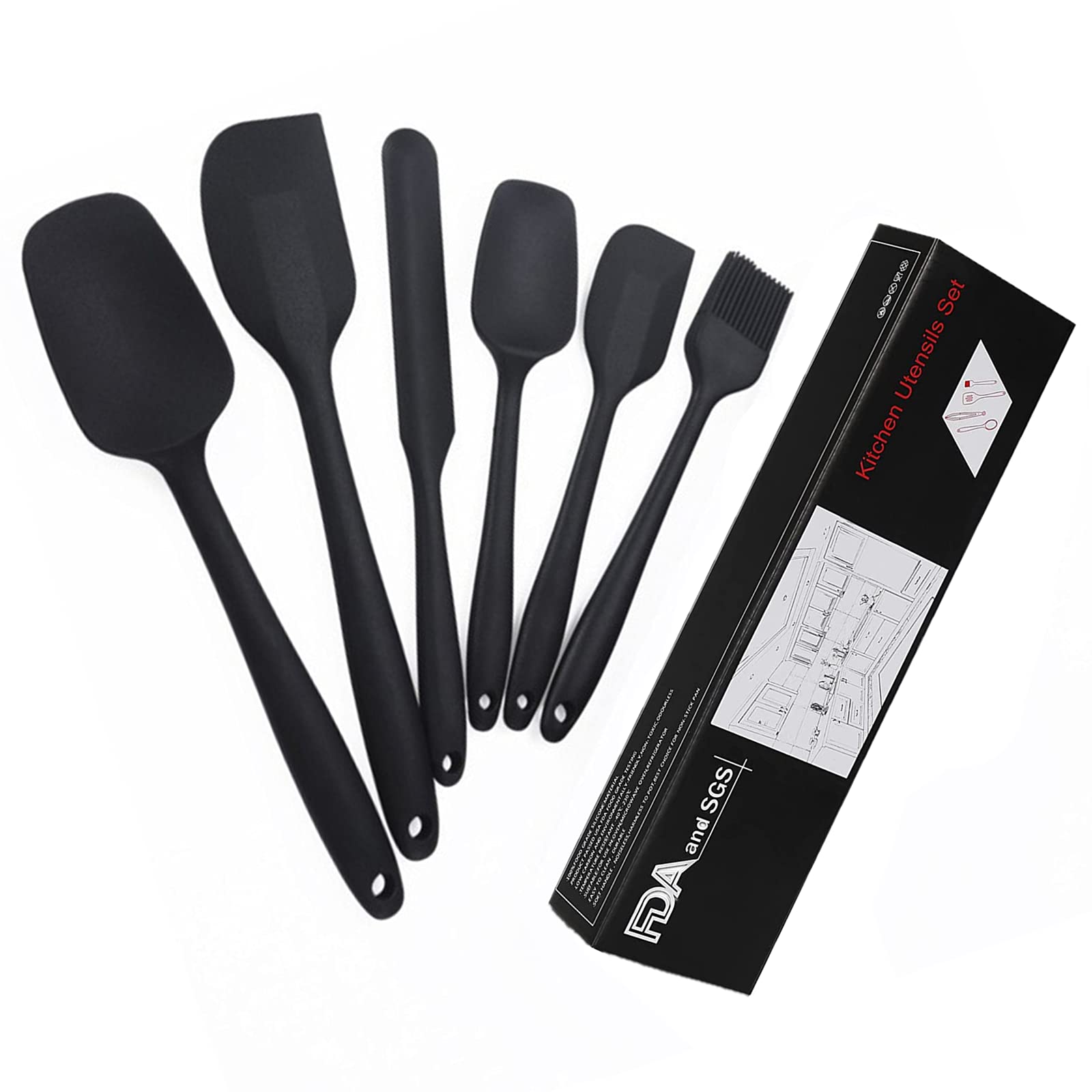 6 Pcs Silicone Spatulas Heat Resistant Spatula Set, Spatula Basting Brushes Pastry Brush Rubber Kitchen Utensil Set Cake Spatula, Non-Toxic & Dishwasher, Spoon for Cooking Baking Mixing Safe