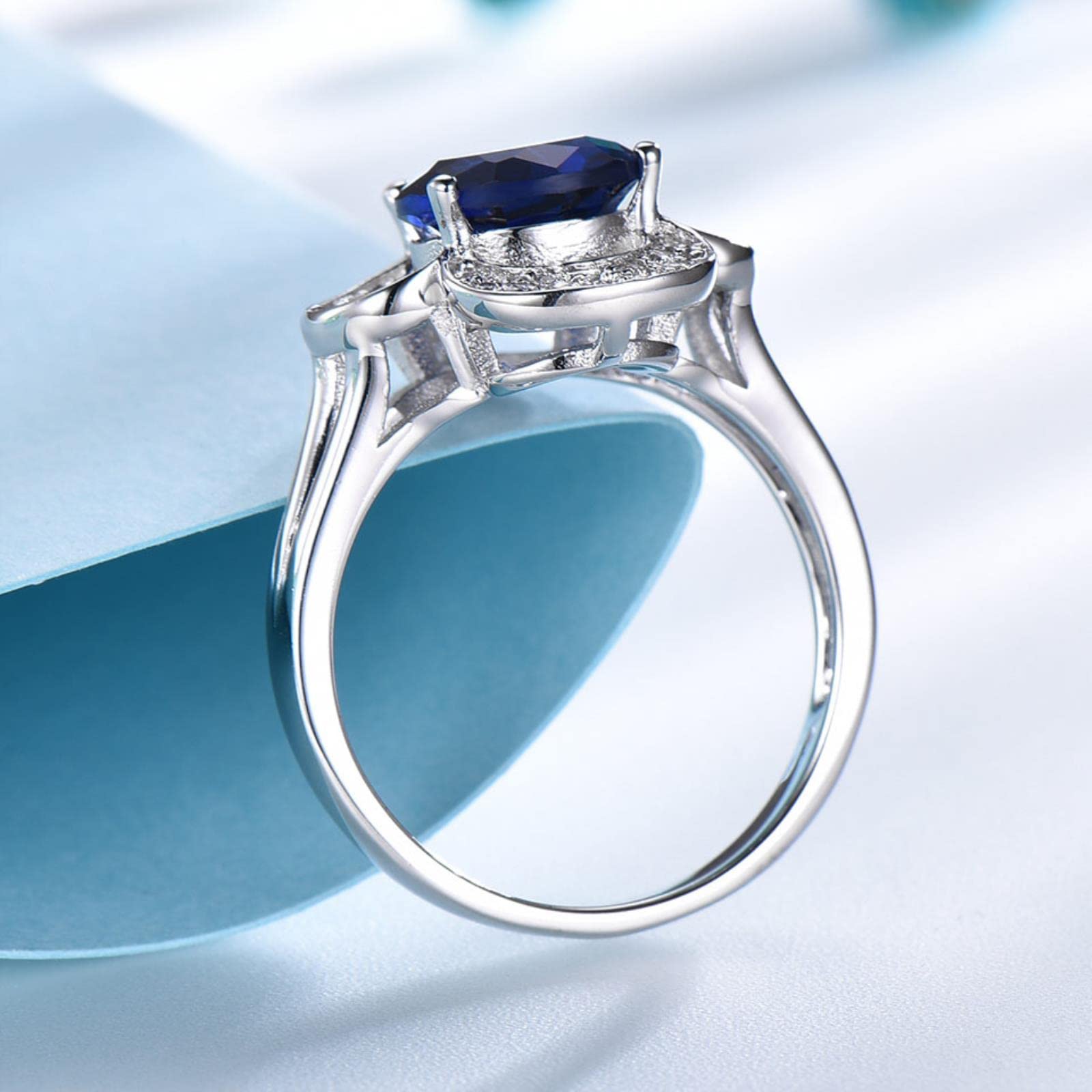 Anillos De Zafiro Azul Creados, Anillos De Plata De Ley 925 Sólidos con Piedras Preciosas Femeninos, Joyería Fina