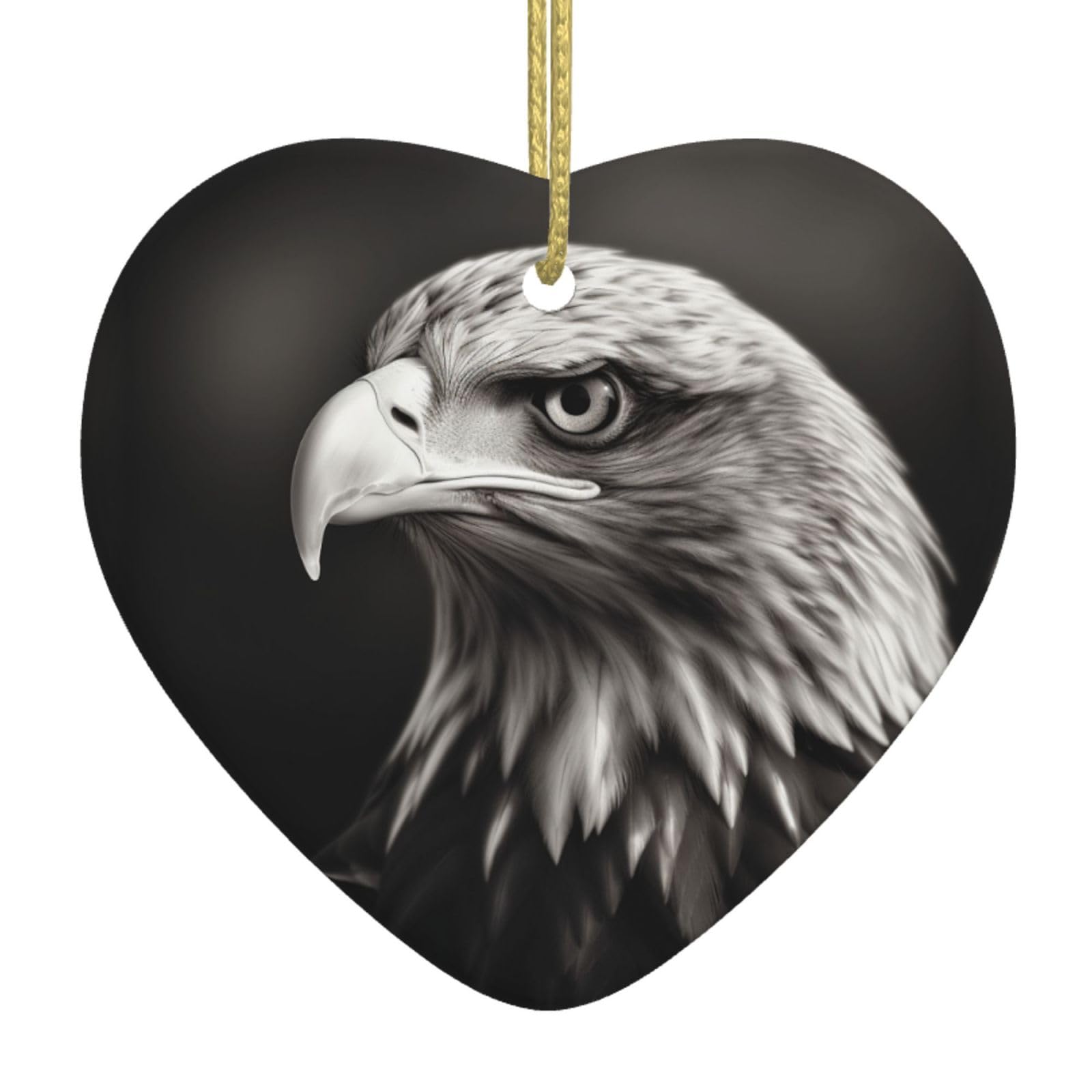 Ceramic Christmas Tree Hanging Ornaments with Gold Ropes Christmas Tree Decorations Heart Ceramic Eagle Black and White Pendant Keepsake Decorations for Holiday Xmas Gift Ideas