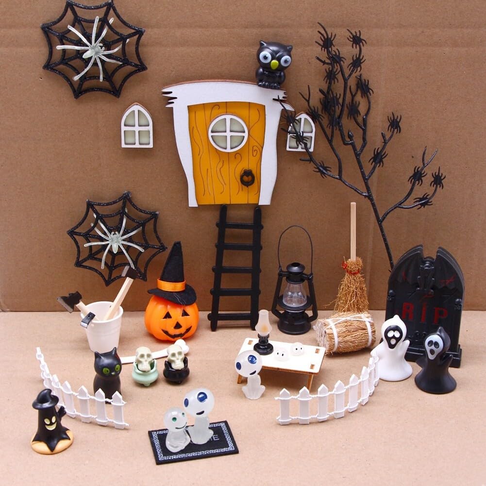 Kit 35 Pièces Déco Halloween Pour Maison De Poupée - Porte De Lutin, Squelettes, Citrouilles