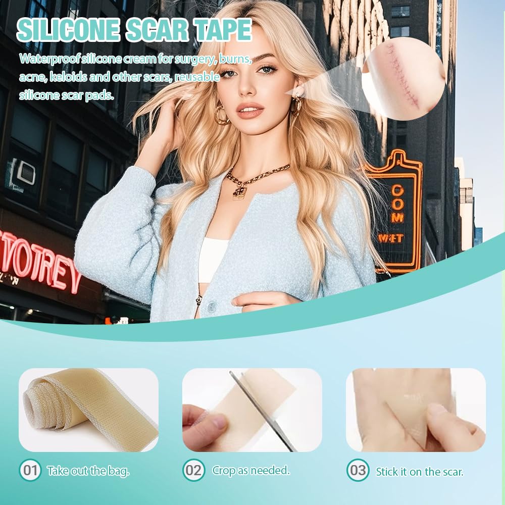 Mineup Pansement Silicone Cicatrice, 4cm x 150m Feuilles de Cicatrice en Silicone, Bande Silicone Cicatrice Réutilisables, imperméable pour cicatrices chirurgicales, chéloïdes, acné et brûlures
