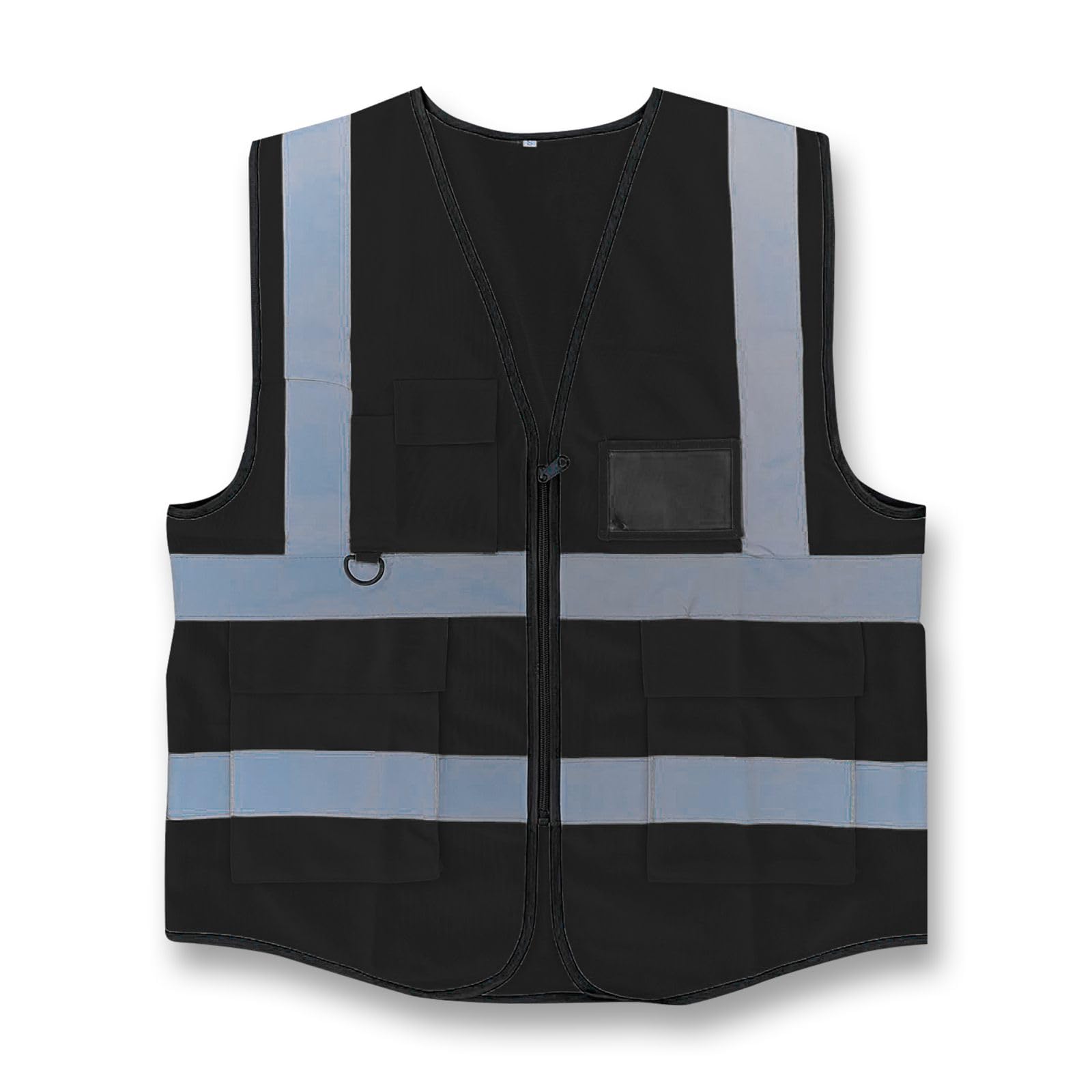 Vasego - Hi Visibility Executive Reflective Safety Vest for Men & Women with Multi pockets with zipper -Class 2 Utility High Viz vest for adults with reflective strips (Black, S)
