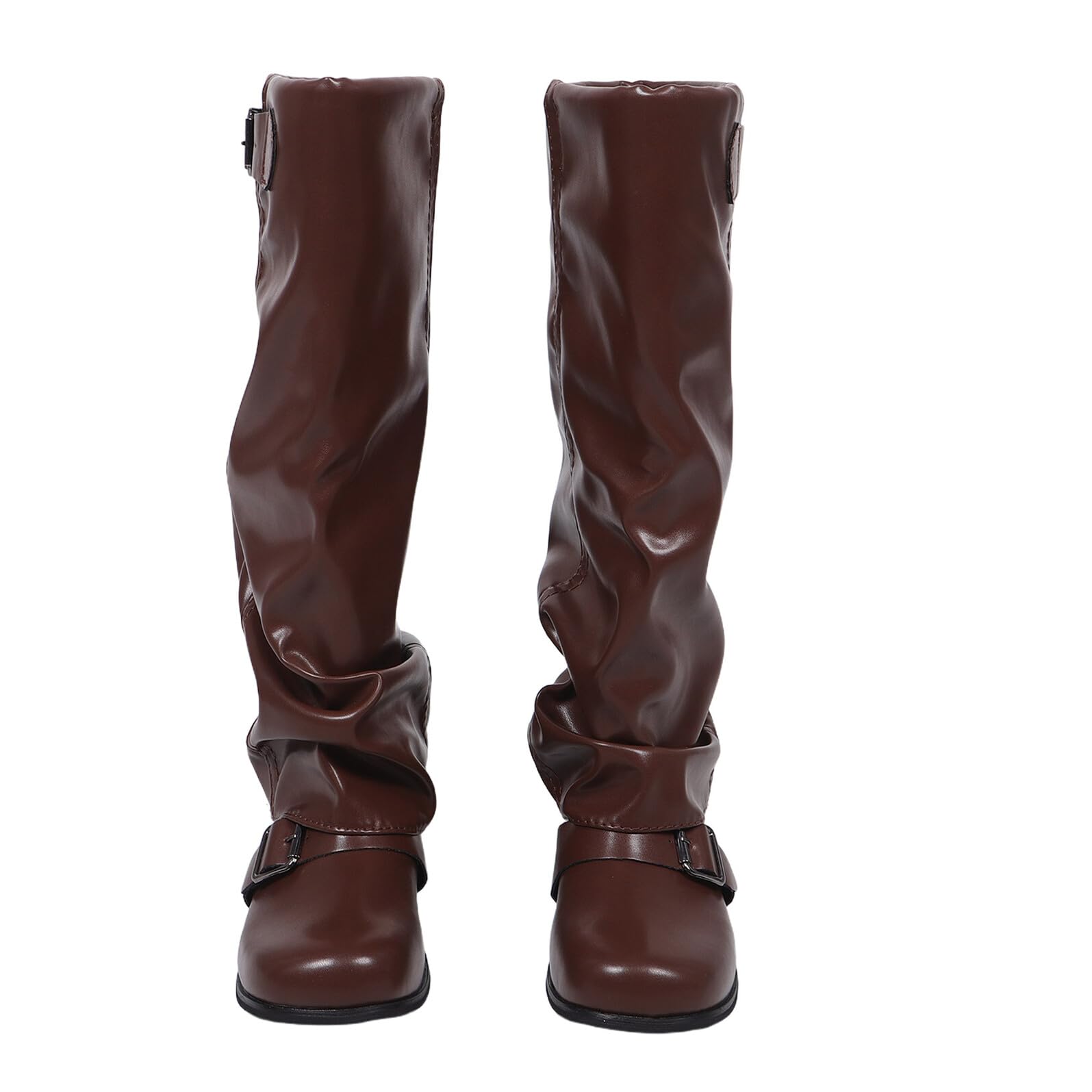 Healeved Botas de Montar Retro para Mujer Botas Altas Rodilla de Pu Holgadas Pantorrilla Ancha para Fiesta de Baile de Invierno