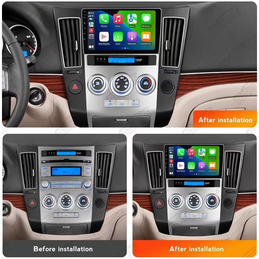 Comparison of car dashboard before and after installing the Biorunn Android Car Stereo