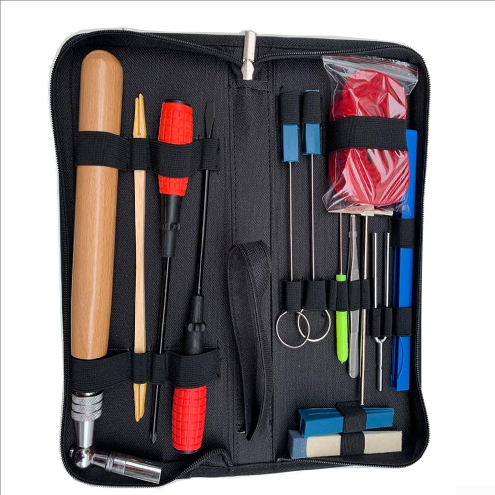 Kit di strumenti per accordatore pianoforte, kit professionale per accordare pianoforte, 16 pezzi, include chiave per accordatura, martello, striscia di temperamento, kit di silenzio, set di fissaggio