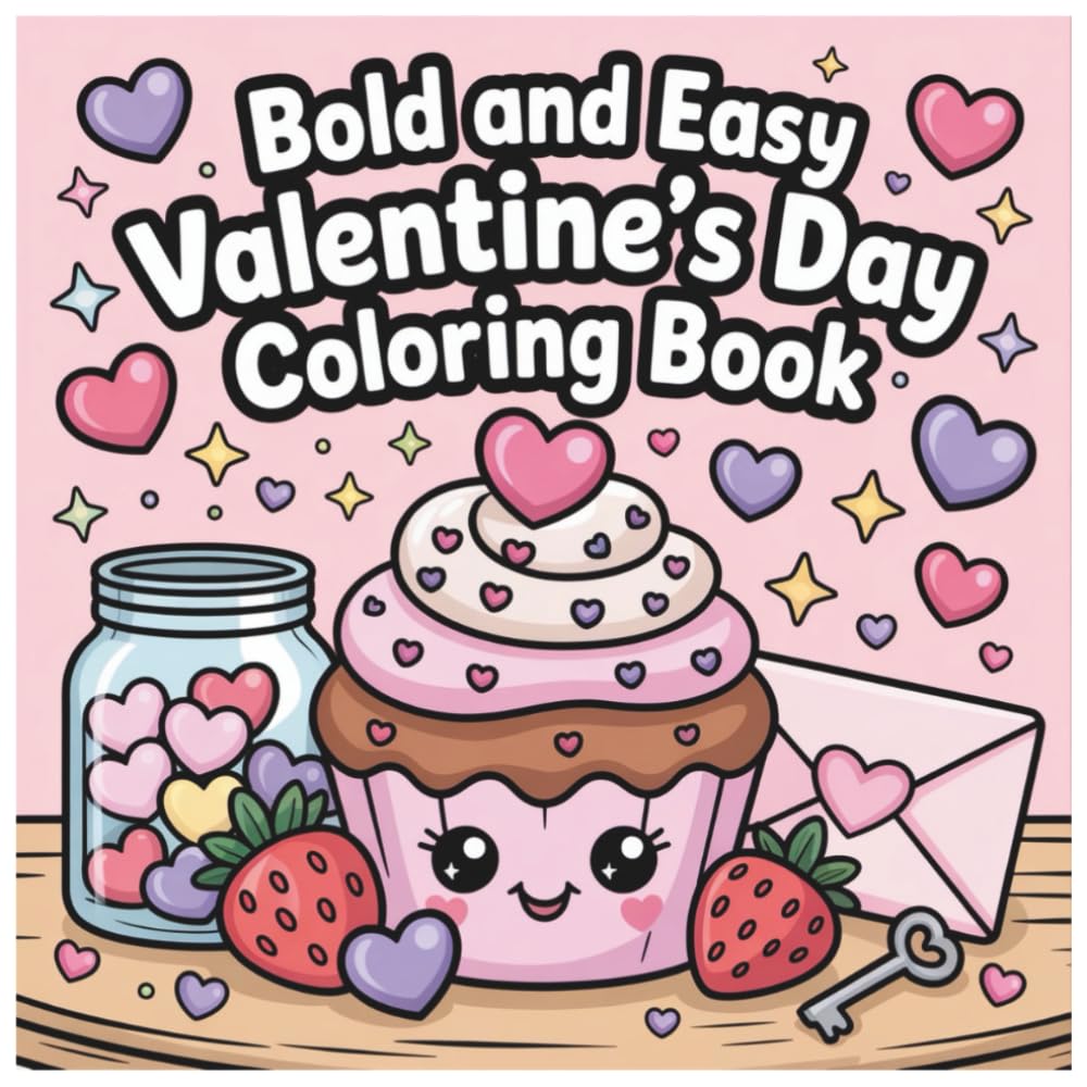 Bold And Easy Valentines Day Coloring Book: For Adults And Kids, 64 Valentine Coloring Pages, 8.5*8.5, Simple, Fun, and Cute Relaxing Illustrations