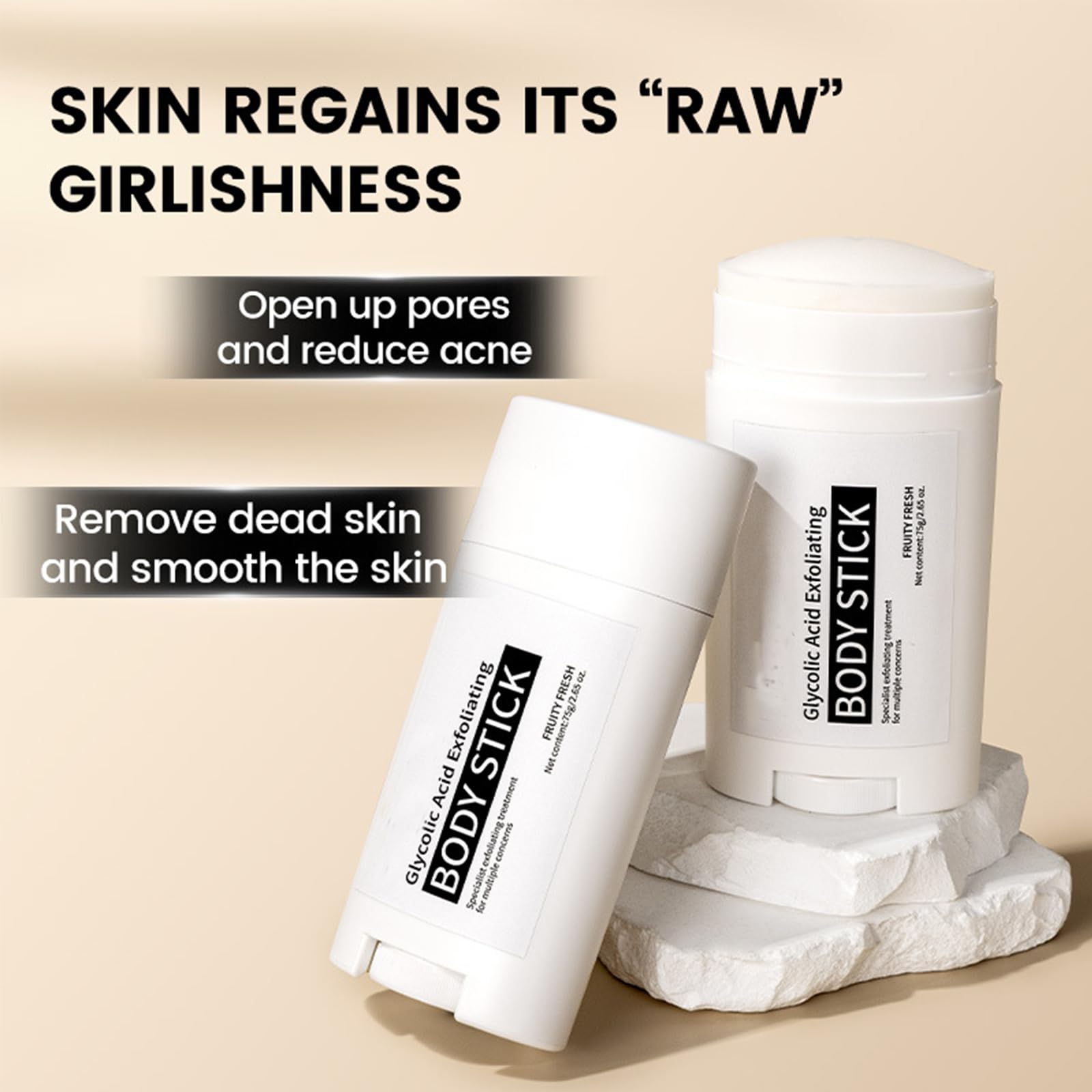 Stick esfoliante per il corpo all'acido glicolico, lozione esfoliante, leviga la pelle ruvida, riduce l'aspetto della cellulite, effetto pelle radiosa, stick per la cura del corpo per ascelle, gambe