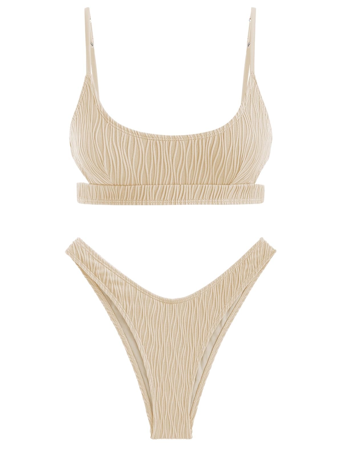 ZAFULWomen's Cutout Bikini Sets Scoop Neck Back Criss Cross Tie Ribbed High Cut Bikini Swimsuit Two Piece Bathing Suits