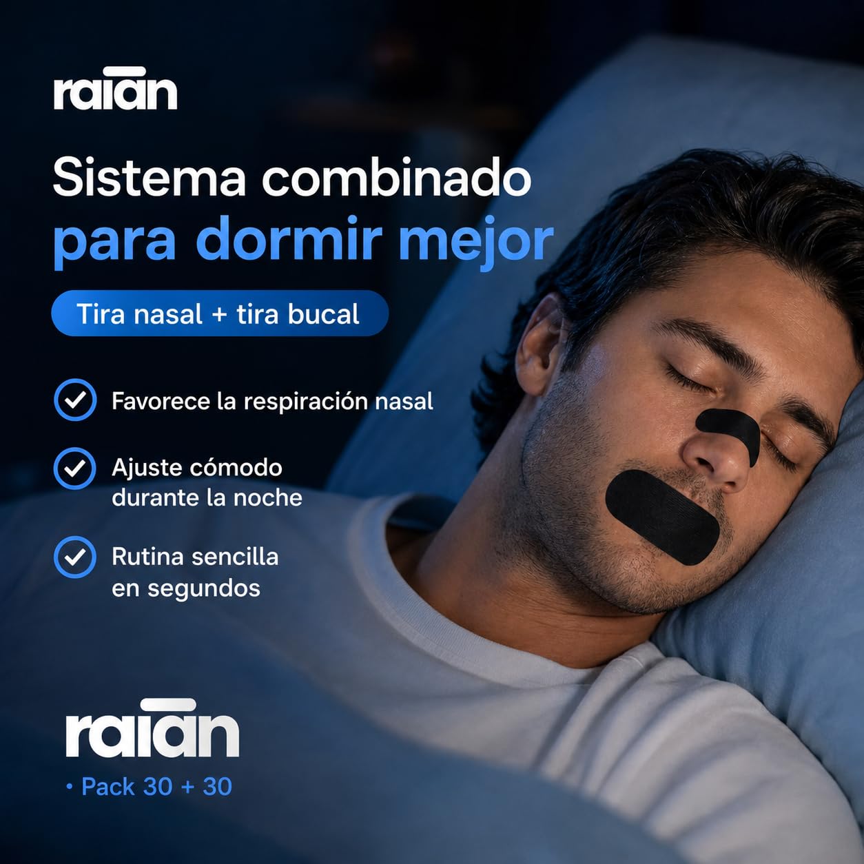 Pack Descanso Profundo: 30 Tiras Nasales + 30 Cintas Bucales Hipoalergénicas – Duerme Mejor Y Reduce Ronquidos