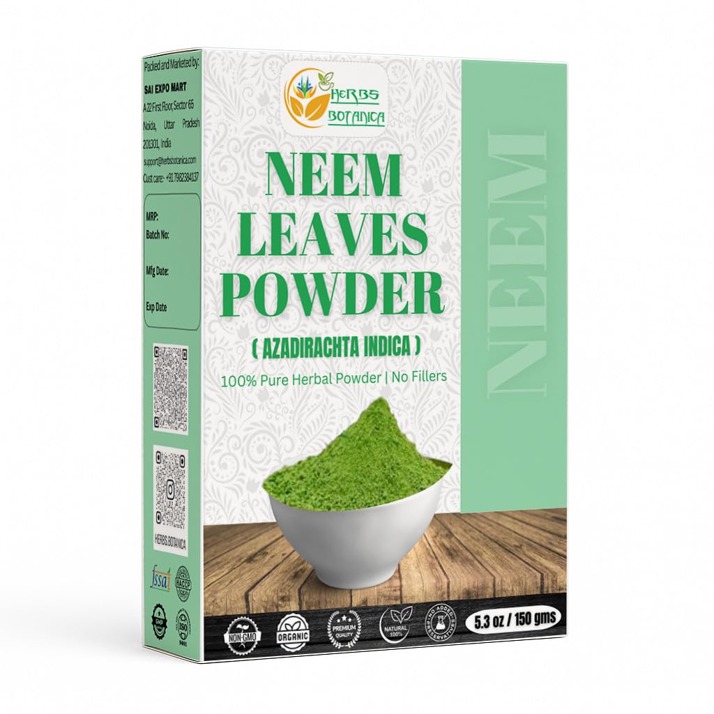 Herbs Botanica Neem Powder Organic 150 GMS for Hair Growth, Skin Care & Detox Wildcrafted Bitter Neem Leaves Powder for Immune System Support, Digestive Health 5.3 oz