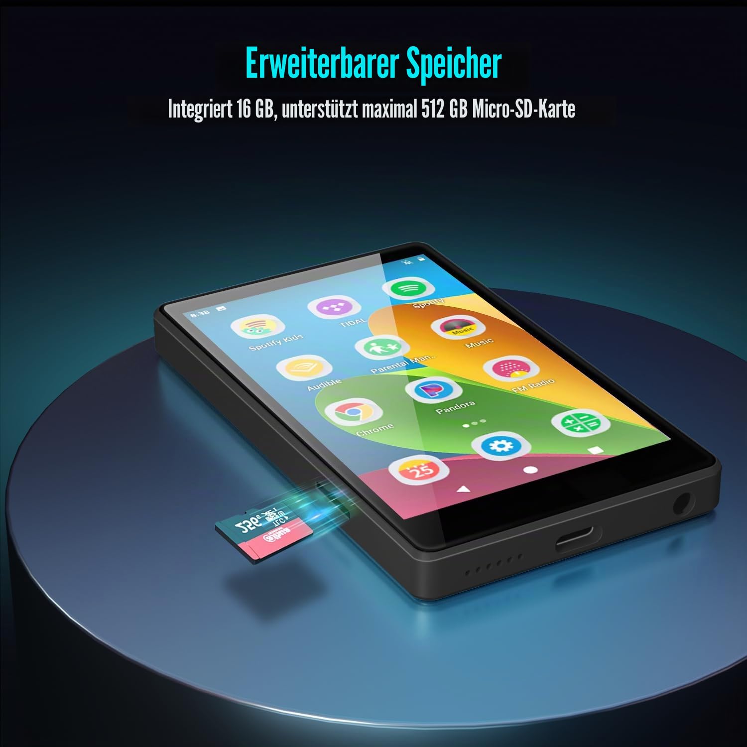 MP3-Spieler für Kinder mit Elterngeräten, Spotify Kids, Spotify, Audible, Amazon Music, Libby, 4,0-Zoll-IPS-MP4-Musikspieler mit Einer Kapazität von bis zu 512 GB (schwarz)
