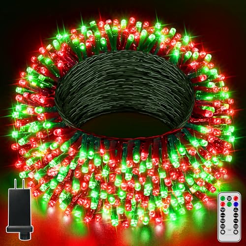 Guhope Christmas Lights 66FT 200 LED Christmas Tree Light with 8 Lighting Modes Outdoor Waterproof String Lights with Remote and Timer Fairy Light for Holiday Decor (Red and Green)