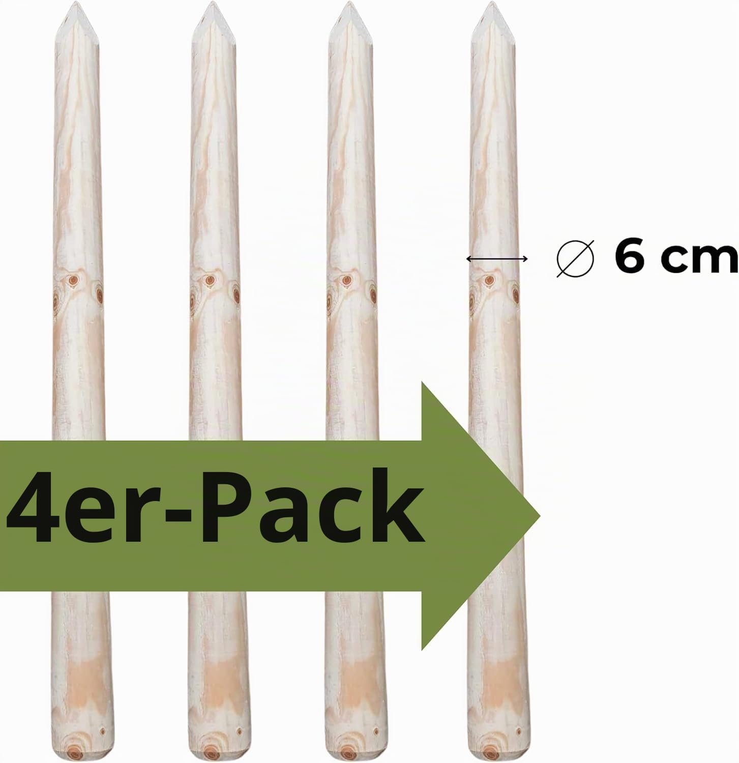 ø 6cm 4-Pack Spitze Holzpalisaden Länge: 200 cm Holzpfähle Garten Palisade Holz Baumpfahl Zaunpfosten Witterungsbeständig Weidezaunpfähle Gartenzaun Nicht Imprägniert