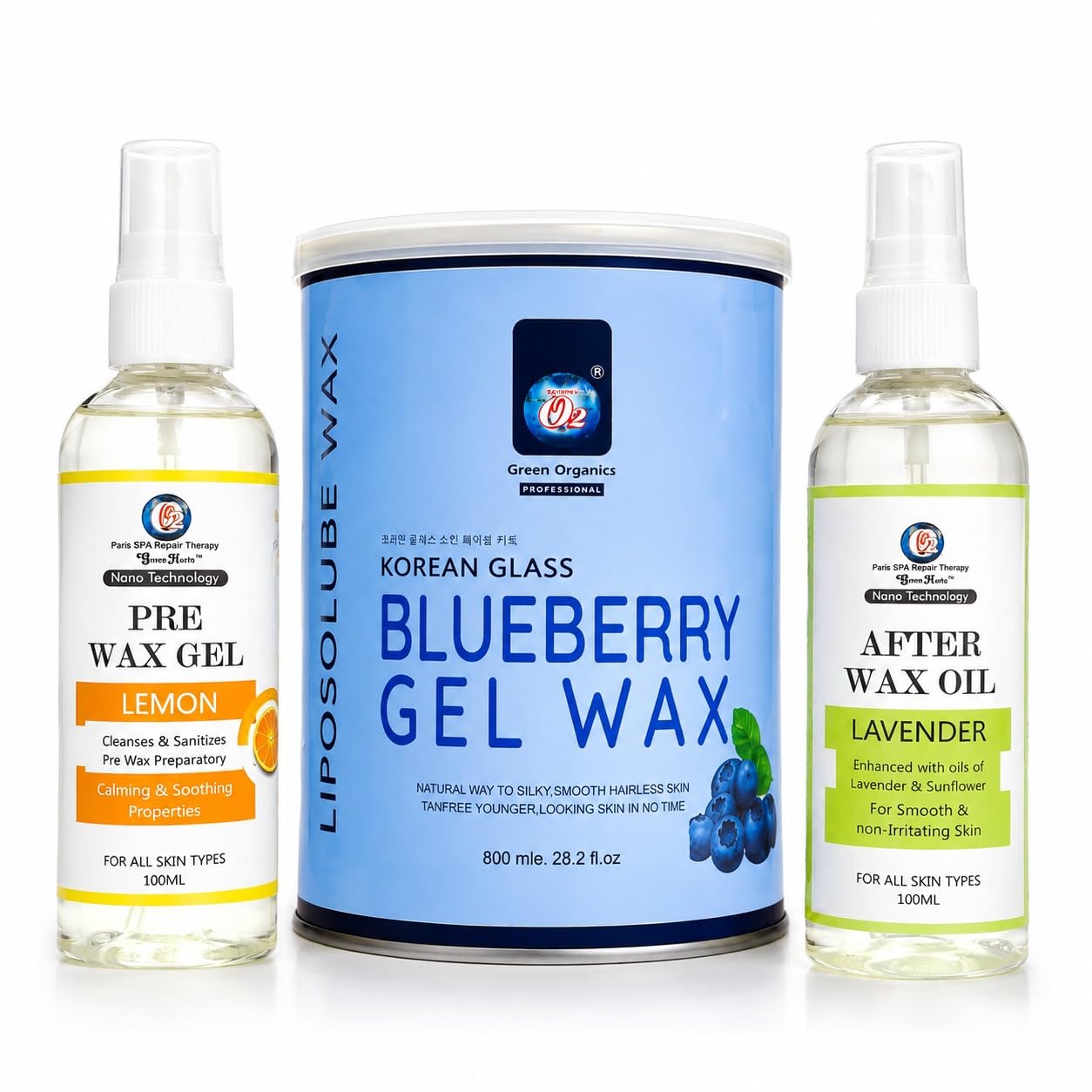 O2 Green Organics BLUEBERRY Korean Glass Gel Wax for Hair Removal, 800 ml with (Pre Lemon Gel + After Lavender Oil) | Professional Liposoluble Strip Wax | Salon & Home Use | Suitable for Women & Men-image-14
