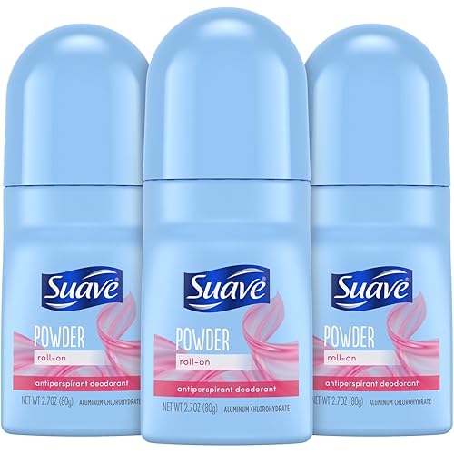 Suave Roll-On Deodorant for Women, Powder Fresh Scent, 3-Pack – Antiperspirant Deodorant with 24H Sweat & Odor Protection, 2.7 Oz Ea