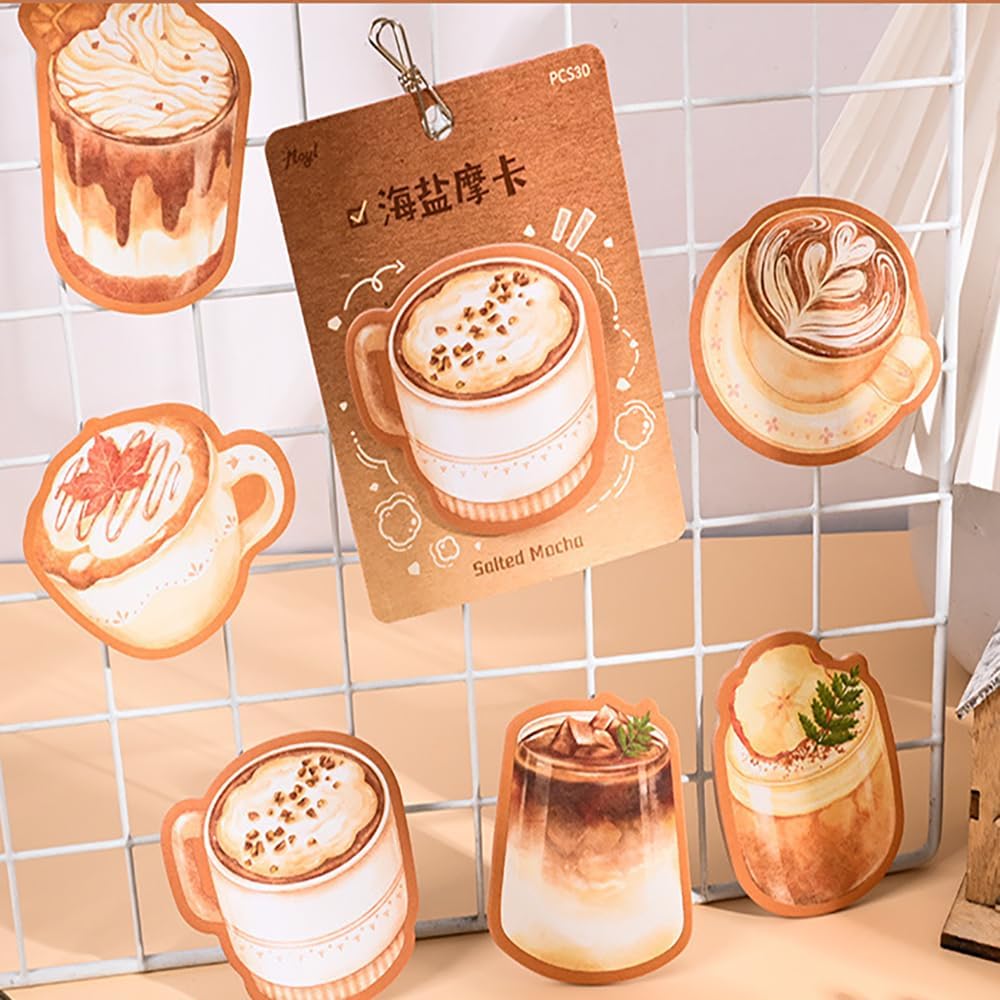 6 Styles Coffee Cup Sticky Notes Self-Stick Notepads Writing Memo Pads for School Classroom Quote Wall Home Office Students Supplies Party Favors Coffee Lovers Gifts (Style 4) - Image 3