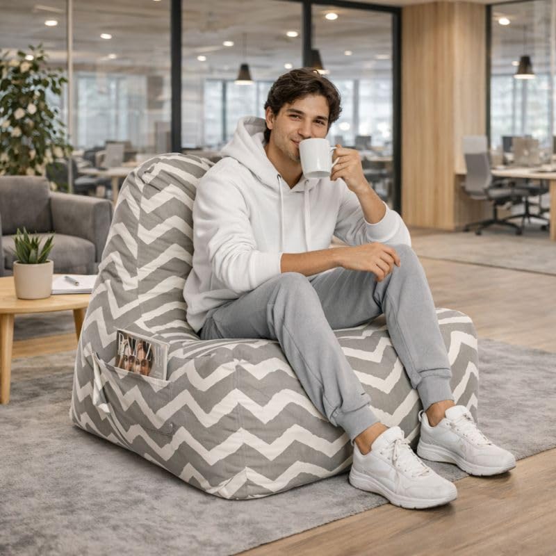 Image of Style Homez Hackey Cotton Canvas Stripes Printed Bean Bag XXL Size Filled with Beans Fillers