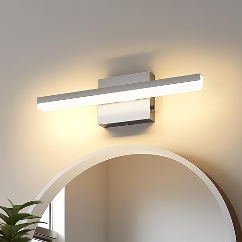 Lámparas LED modernas de baño de 12 W, barra de luces de tocador de níquel cepillado, 5 CCT, luz regulable sobre espejo para iluminación de baño,