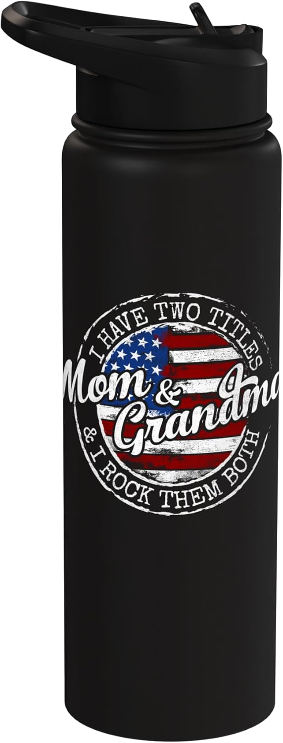 I Have Two Titles Mom & Grandma Vintage Stamp Mothers Day Stainless Steel Insulated Water Bottle