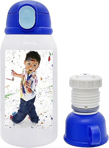 Botella de agua personalizada con tapa con pajita, taza de termo con foto personalizada para niños, de 11.83 onzas, caliente, frío, a prueba de