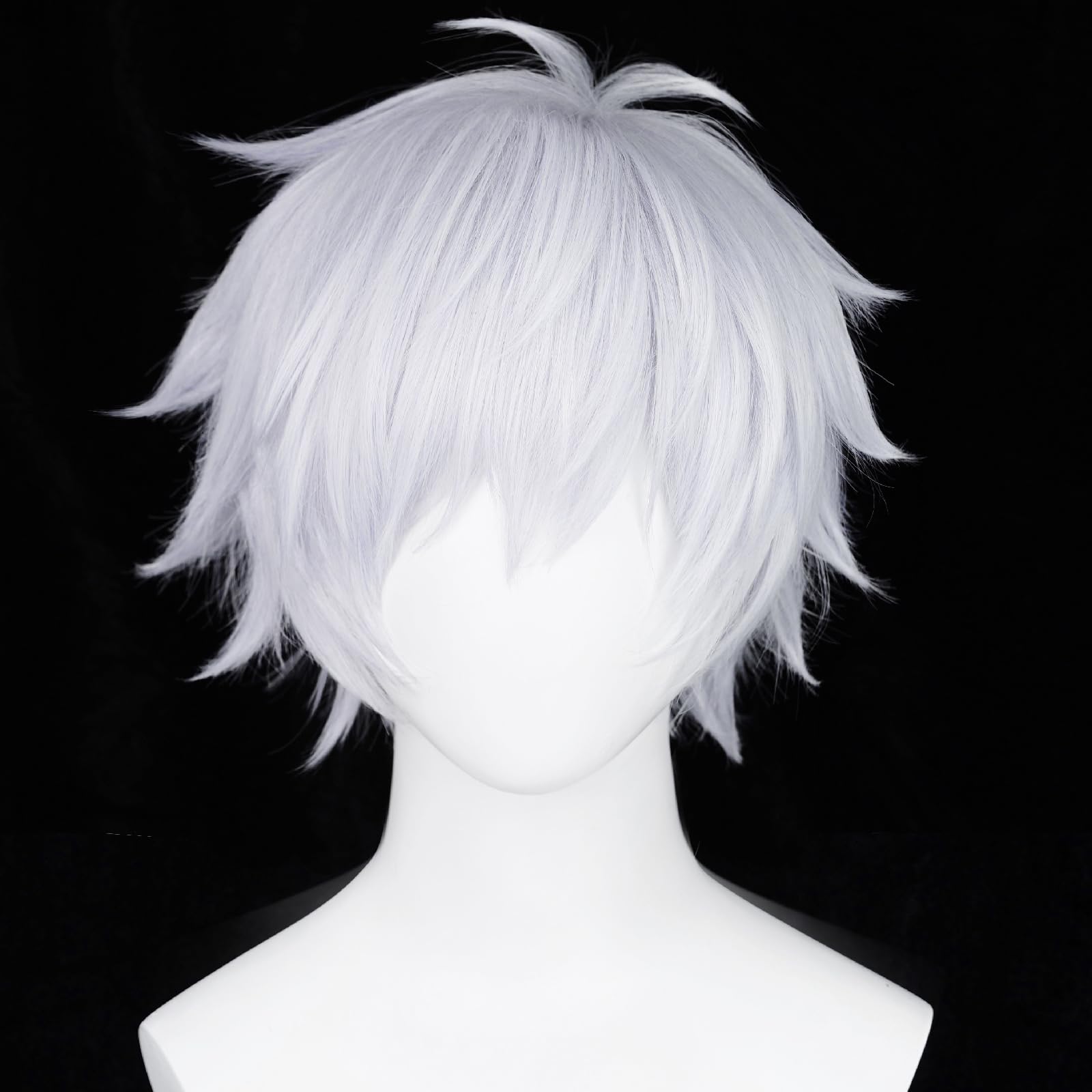 Gojo - Peluca de cosplay para hombre, peluca corta violeta plateada, pelucas de pelo esponjoso con puntas para anime, cosplay, disfraz de Halloween 4