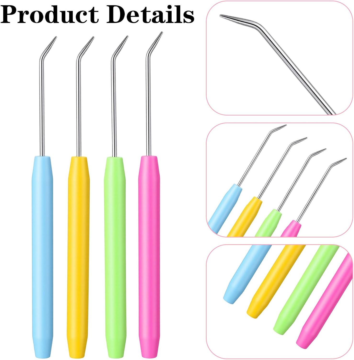 4 Pieces Knitting Loom Hook, Crochet Needle Hook Kit with Rubber Handle 4 Pcs Knitting Loom Hooks with 8 Pcs Colorful Plastic Sewing Needles for Knittings Looms & Boards