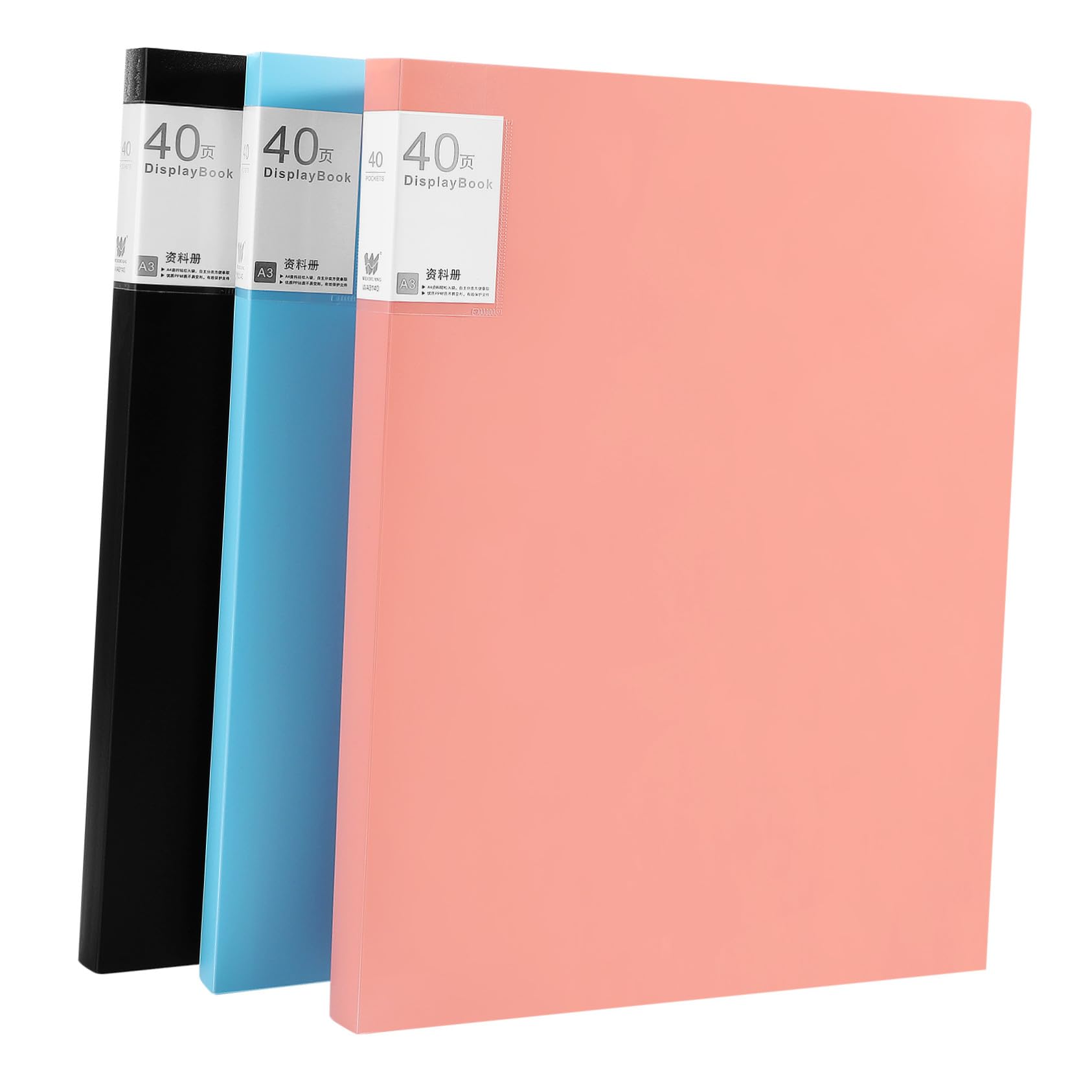 Homoyoyo 3 Stück Teiliges Portfolio Seiten Kunststoffhüllen Ordner organizer für Dokumente Kunstwerke und Präsentationen Praktische Sammelmappe in Schwarz Blau für Büro und Schule