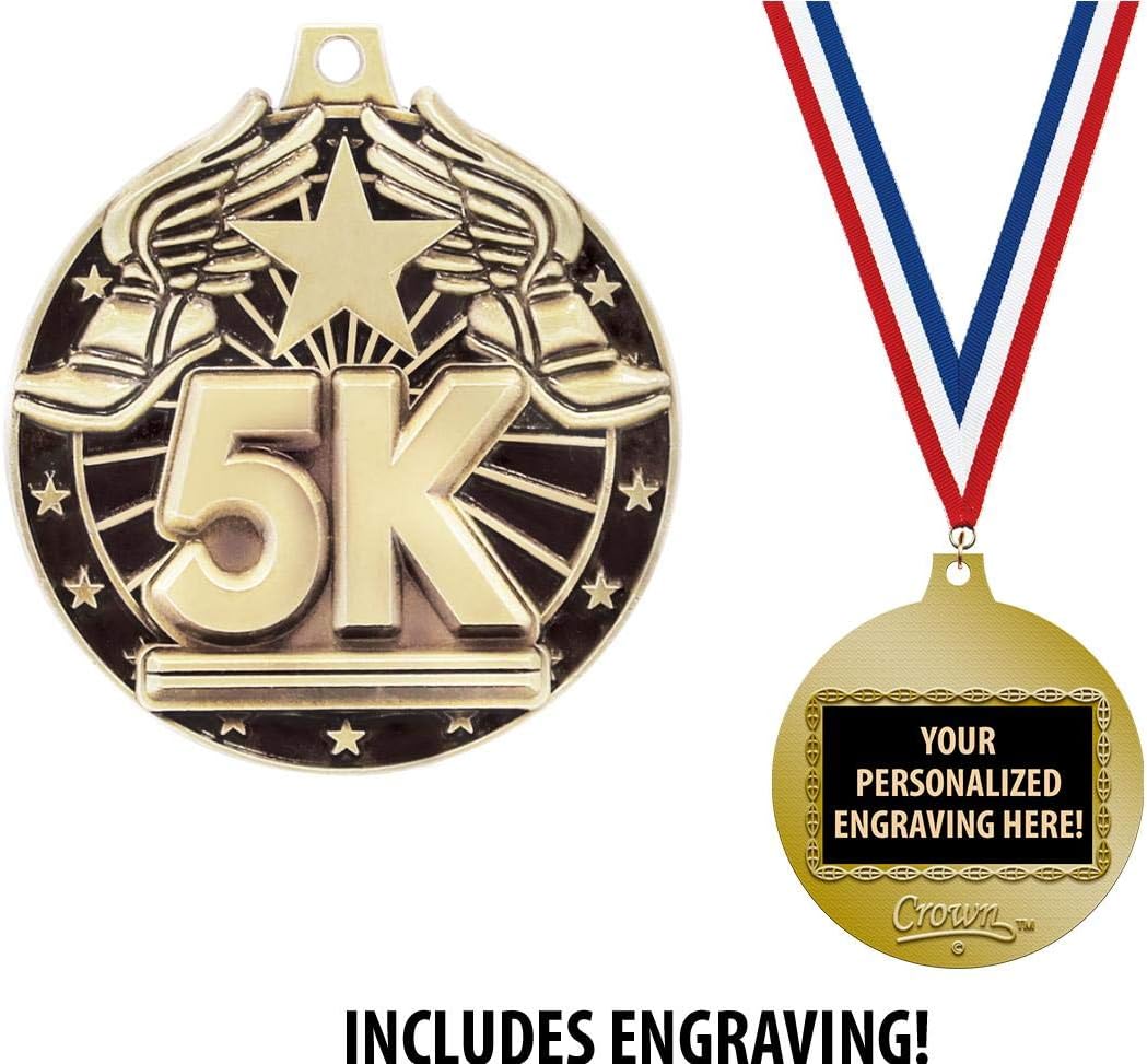 5K Medals, 2" Gold 5K Race Medal Award with Free Custom Engraving Prime