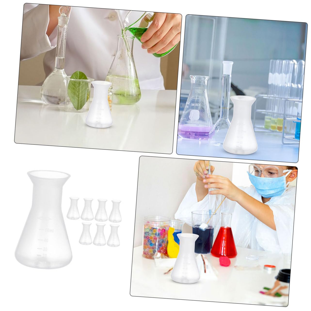 5 Set Di Beute Di Erlenmeyer Da Laboratorio Scientifico 50 Ml Con Scala Conica Per Uso Sperimentale in Laboratorio 8 Pezzi*5