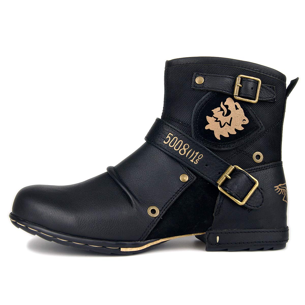 Herren Stiefel aus Leder Rindsleder mit Gummisohle Biker Motorrad Boots mit Reißverschluss Retro CD-5008-1-Classic