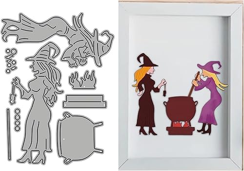 Troqueles de bruja de Halloween para hacer tarjetas, troqueles de corte de metal, troqueles de papel para álbumes de recortes, suministros de