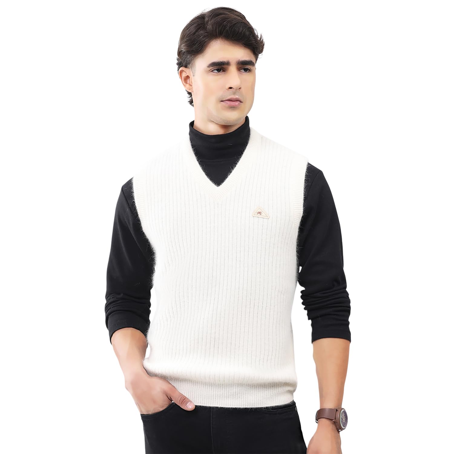 monte carlo Men’s Regular Fit Solid V-Neck Sleeveless Sweater | Stylish Classic Design | Warm Knitted Fabric | Comfortable Pullover for Men’s Winter Fashion (Pack of 1)-picture-31
