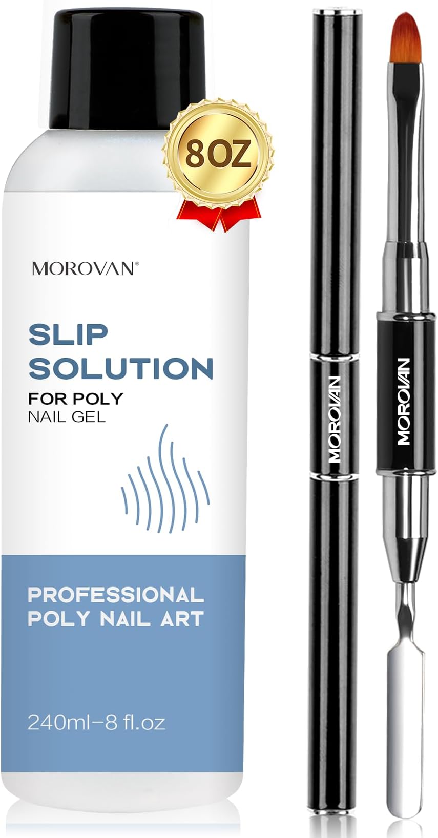 Morovan Slip Solution Poly Gel Big 8Oz 240ML Extension Nail Gel Slip Solution With Brush Anti-stick Gel Liquid Solution Bottle Cap as A Cup Poly Gel Solution Liquid Easy DIY Gel Solution at Home