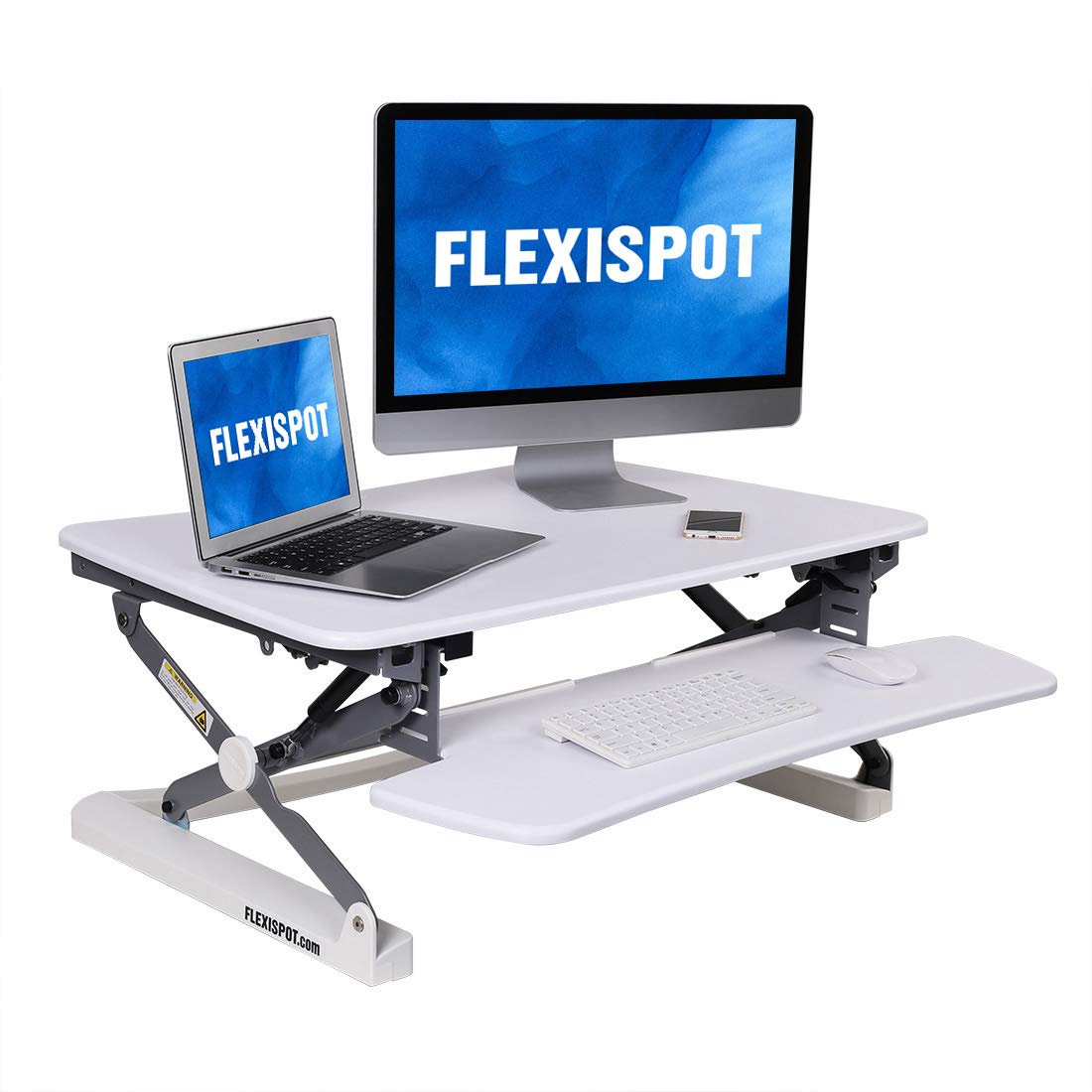 Amazon Com Flexispot M2w Standing Desk Riser 35 Wide Platform Height Adjustable Stand Up Desk Computer Riser With Removable Keyboard Tray Medium Size White Office Products