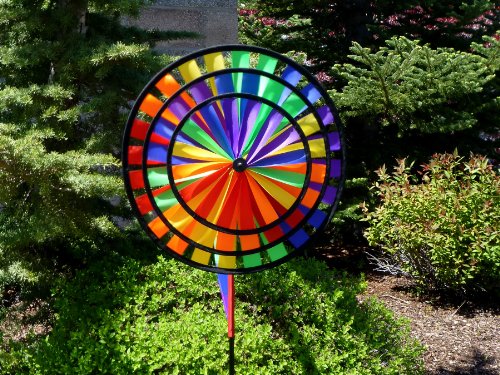 In The Breeze Triple Wheel Rainbow Garden Spinner With Wind Sail,2834 #TOP1
