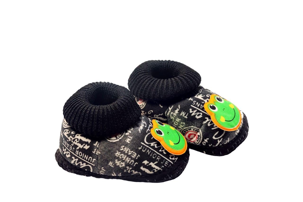 Advik Enterprises Unisex Newborn Baby Booties First Walking Shoes Sandals with Anti Slip Sole Footwear 0-8 Months (Black) (3_Months) 2