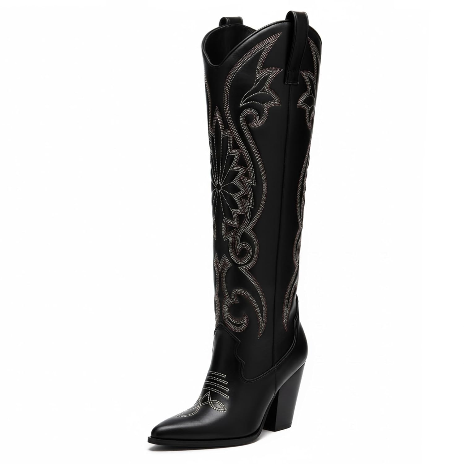 WIRALOMI Cowboy Boots for Women Knee High Cowgirl Boots with Embroidered Chunky Heel Western Tall Boots
