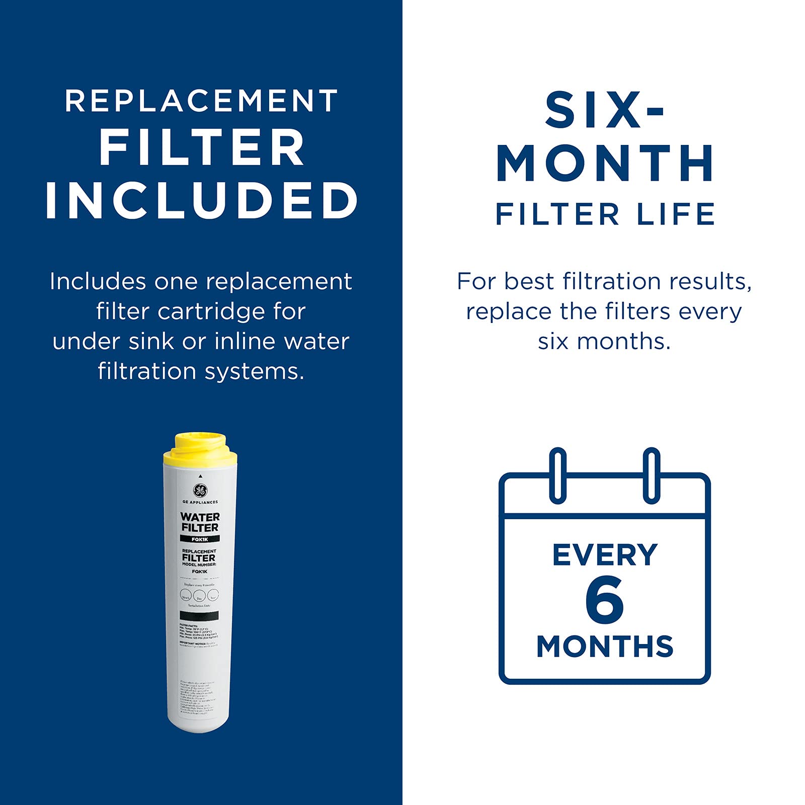 GE FQK1K Under Sink Water Filter, Replacement for Water Filtration