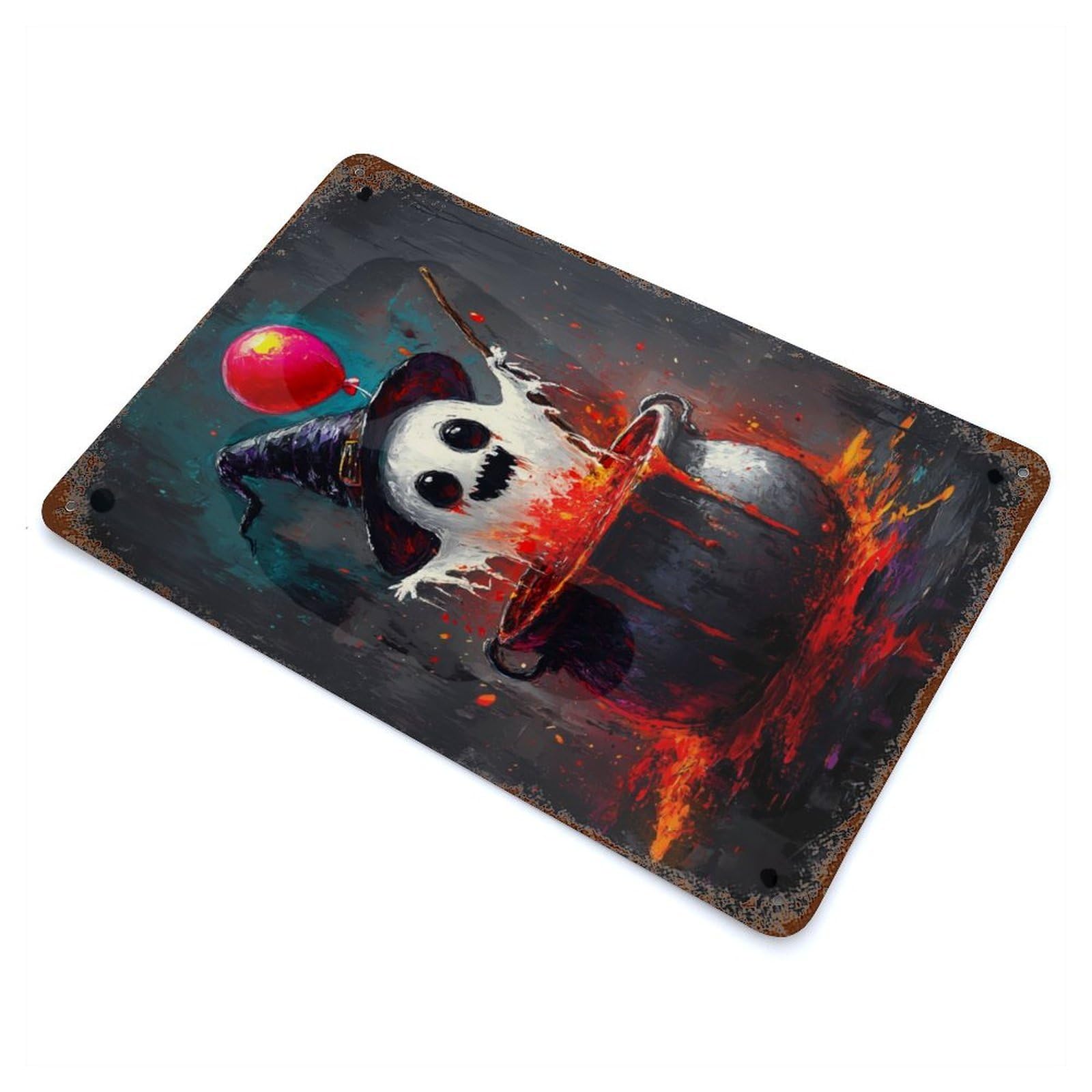Ghostly Witch in Cauldron 11.8"x7.9" Rusty Metal Tin Sign, Novelty Wall Decor for Cafe, Home Bar And Lounge Decor