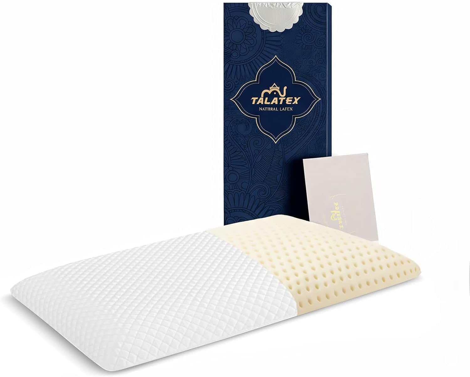 Talatex Natural Latex Flaches Kopfkissen,Ultra-Schlank-Kissen Für Bauchschläfer, Dünnes Latex-Kissen Hilft Bei Der Druckentlastung, Perfektes Paket (Standard (60×40×7cm))