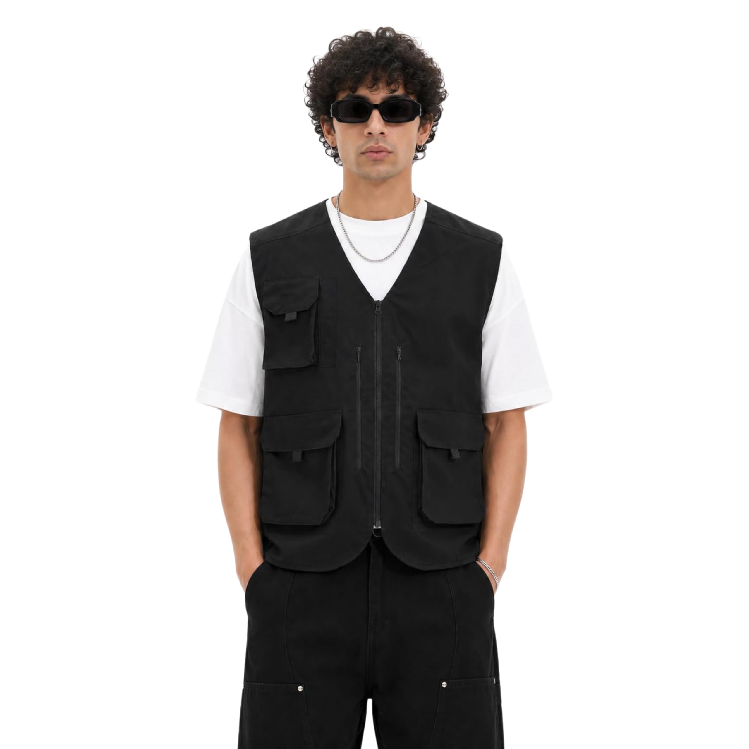 COMMON CULTURE Men's Urban Utility Vest | Multi-Pocket Zipper Closure Sleeveless Cargo Jacket Lightweight Tactical Streetwear Vest-image-17